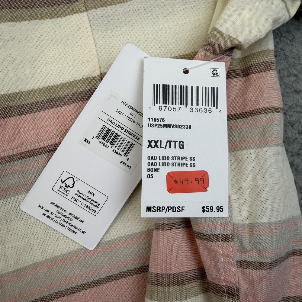 Hurley Shirt Mens 2XL Bone Pink OAO Lido Stripe SS Short Sleeve Button Up Casual - Picture 12 of 13